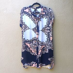 T Collection Silk Floral Robe Boho Tunic Coverup Art To Wear Top Shift Travel 6